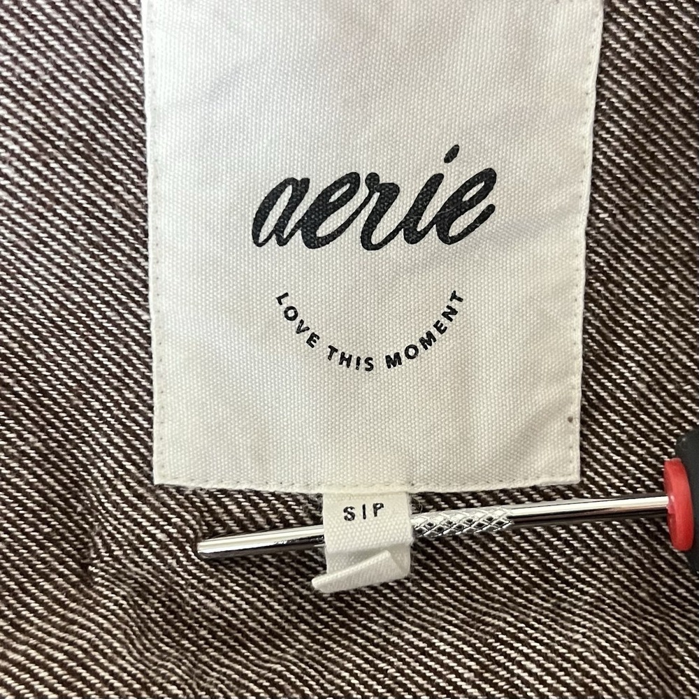 Aerie Shirt Womens Small Brown Anytime Fave Twill Oversized Relaxed Button Up - Picture 9 of 14